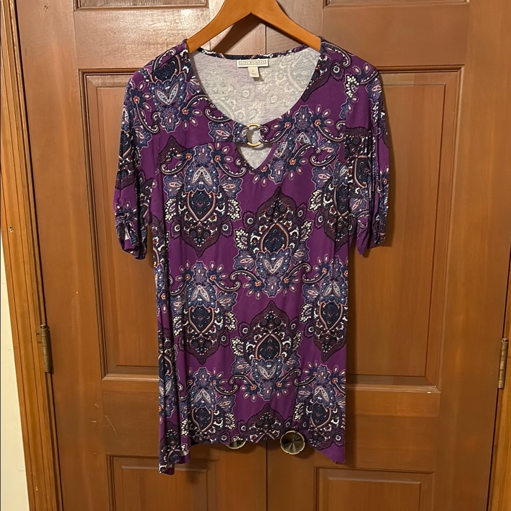 Dana Buchman Purple Graphic Cut Out Blouse